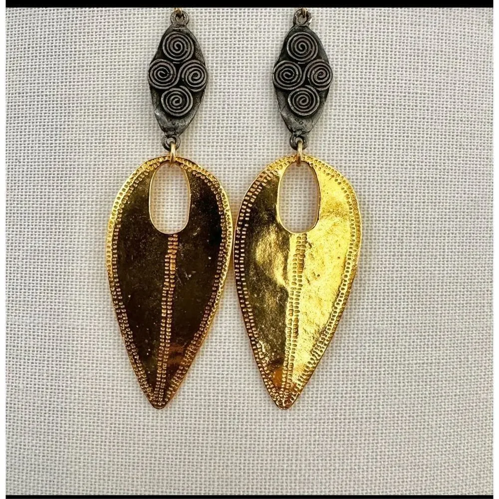 Devin Leigh 18k Gold Plated Hammered and Gun Metal Earrings